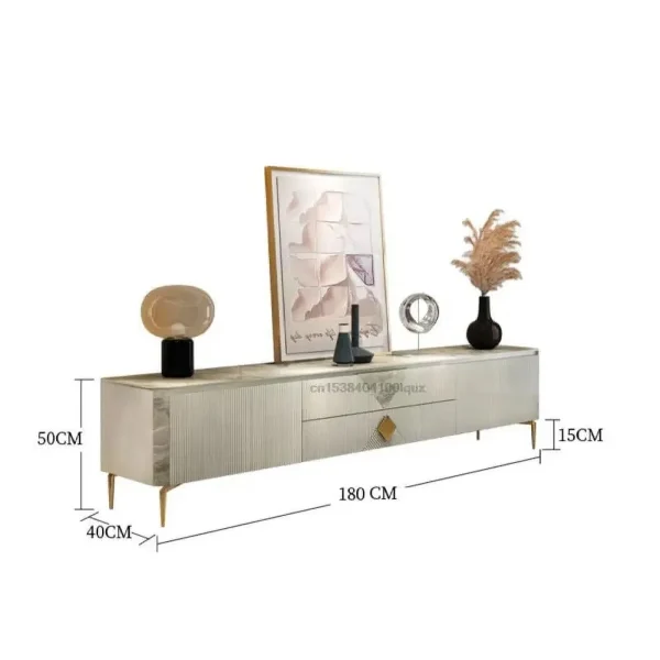 Italian Style Minimalist Floor Cabinet For Living Room Furniture Light Luxury Glossy Gray Rock Slab Top Design 1.8m Tv Stands