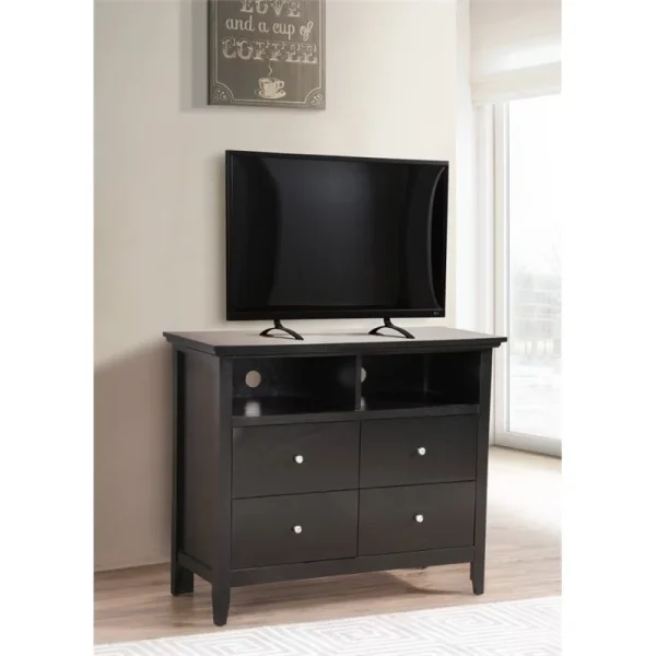 Maklaine Modern Wood 4 Drawer TV Stand with Drawers in Black - Image 2