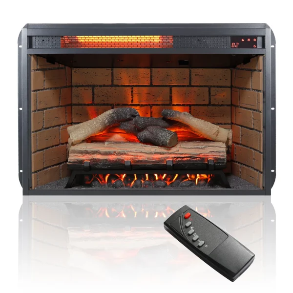 Homiyad 60 Inch Electric Fireplace Entertainment Center with Door Sensor-Dark Rustic Oak - Image 4