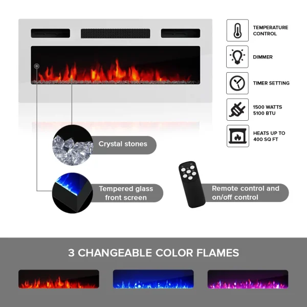 Knoxville WH-EF Floating Fireplace TV Stand for TVs up to 80", Modern High Gloss 71"Entertainment Center, Wall Mounted Electric Fireplace TV Media Console with Storage Cabinets - Image 8